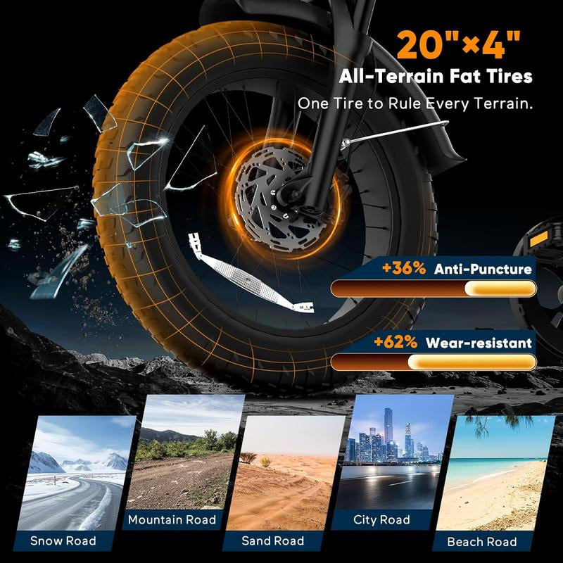 V70 Electric Bike, Electric Motorcycle with 52V 23.4Ah Removable Battery 20” Fat Tire Dirt Bike, 2000W Motor 35 MPH Top Speed E Bikes, 7 Speed Dual Hydraulic Brake Electric Bikes for Adults