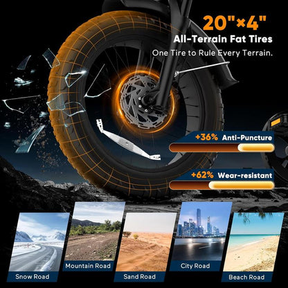 V70 Electric Bike, Electric Motorcycle with 52V 23.4Ah Removable Battery 20” Fat Tire Dirt Bike, 2000W Motor 35 MPH Top Speed E Bikes, 7 Speed Dual Hydraulic Brake Electric Bikes for Adults