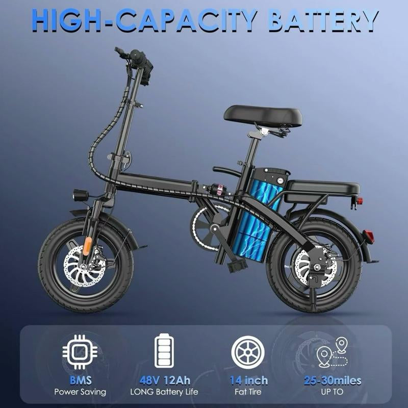 Electric Bike 750Watt Motor, 22MPH 30+ Miles PAS Range Bikes, Folding Ebike 14" Adults Electric Bicycles, 48V12 Removable Battery, Men'S and Women'S Adult E-Bike,Ul 2849 Certified