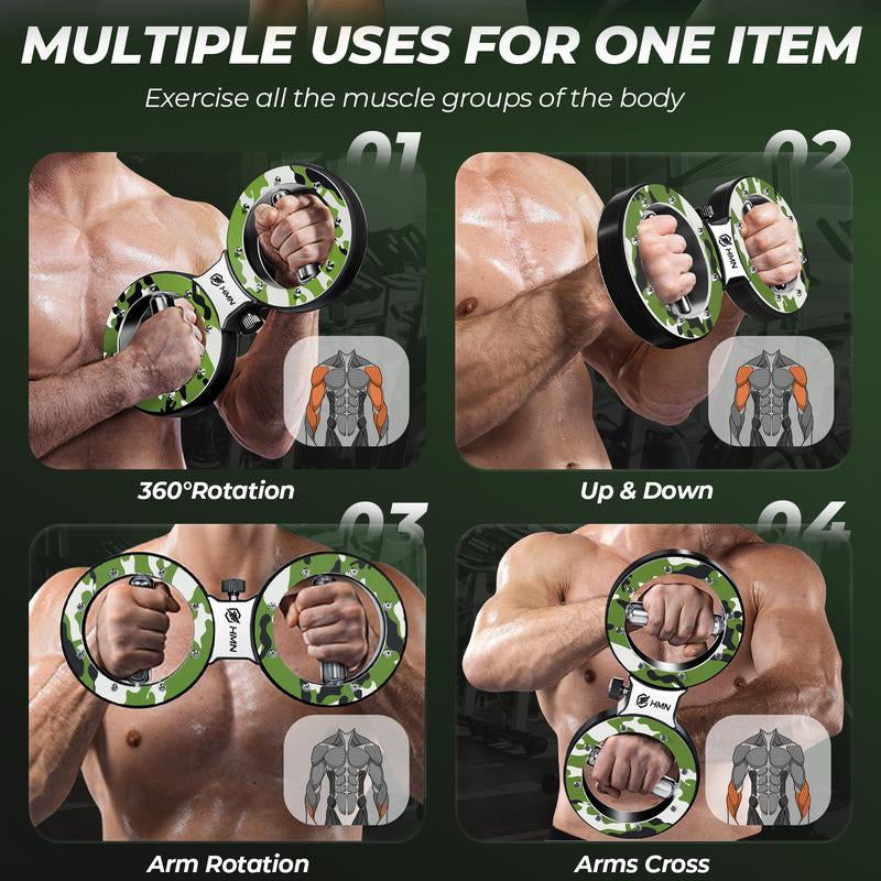 HMN Premium Stainless Steel Hand Strength Training Device with 360-Degree Rotatable Forearm Exerciser Adjustable Resistance Multi-Functional Burn Machine for Home Gym Workouts