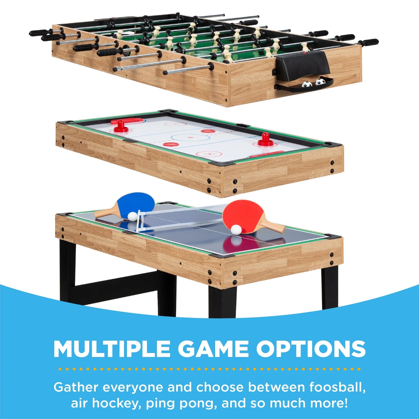 2X4Ft 10-In-1 Combo Game Table Set W/ Hockey, Foosball, Pool, Shuffleboard, Ping Pong - Natural