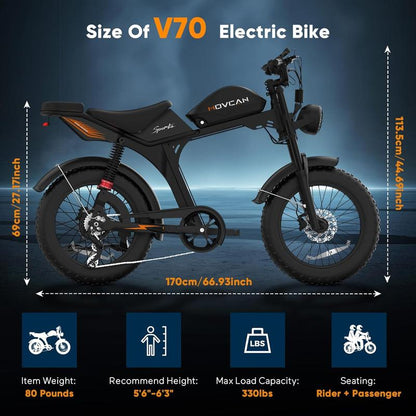 V70 Electric Bike, Electric Motorcycle with 52V 23.4Ah Removable Battery 20” Fat Tire Dirt Bike, 2000W Motor 35 MPH Top Speed E Bikes, 7 Speed Dual Hydraulic Brake Electric Bikes for Adults