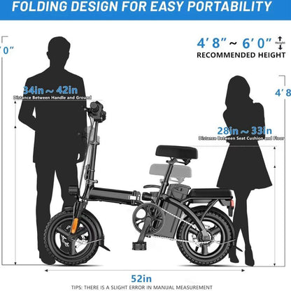Electric Bike 750Watt Motor, 22MPH 30+ Miles PAS Range Bikes, Folding Ebike 14" Adults Electric Bicycles, 48V12 Removable Battery, Men'S and Women'S Adult E-Bike,Ul 2849 Certified
