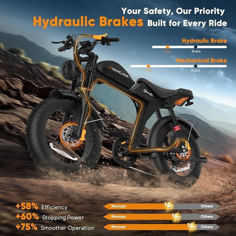 V70 Electric Bike, Electric Motorcycle with 52V 23.4Ah Removable Battery 20” Fat Tire Dirt Bike, 2000W Motor 35 MPH Top Speed E Bikes, 7 Speed Dual Hydraulic Brake Electric Bikes for Adults
